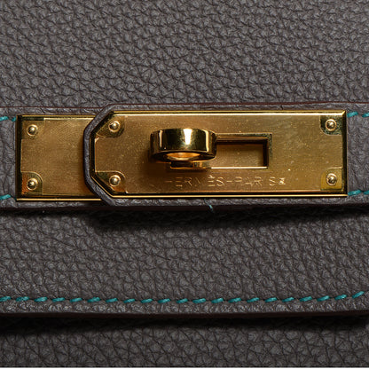 Hermes Togo Horseshoe Birkin 35 Etain Bleu Paon 13 of 26