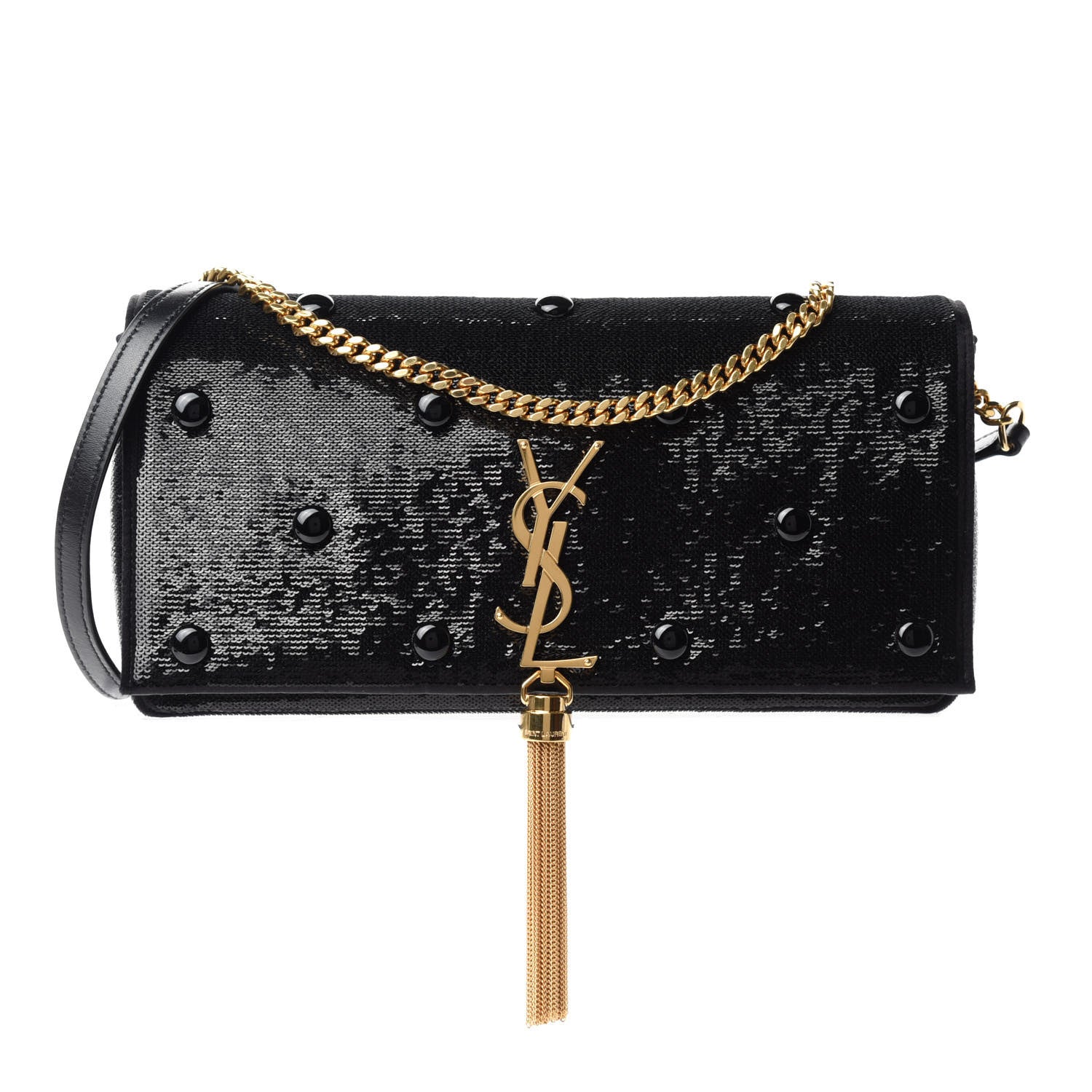 Saint Laurent Sequin Satin Monogram Tassel Kate 99 Black 1 of 11