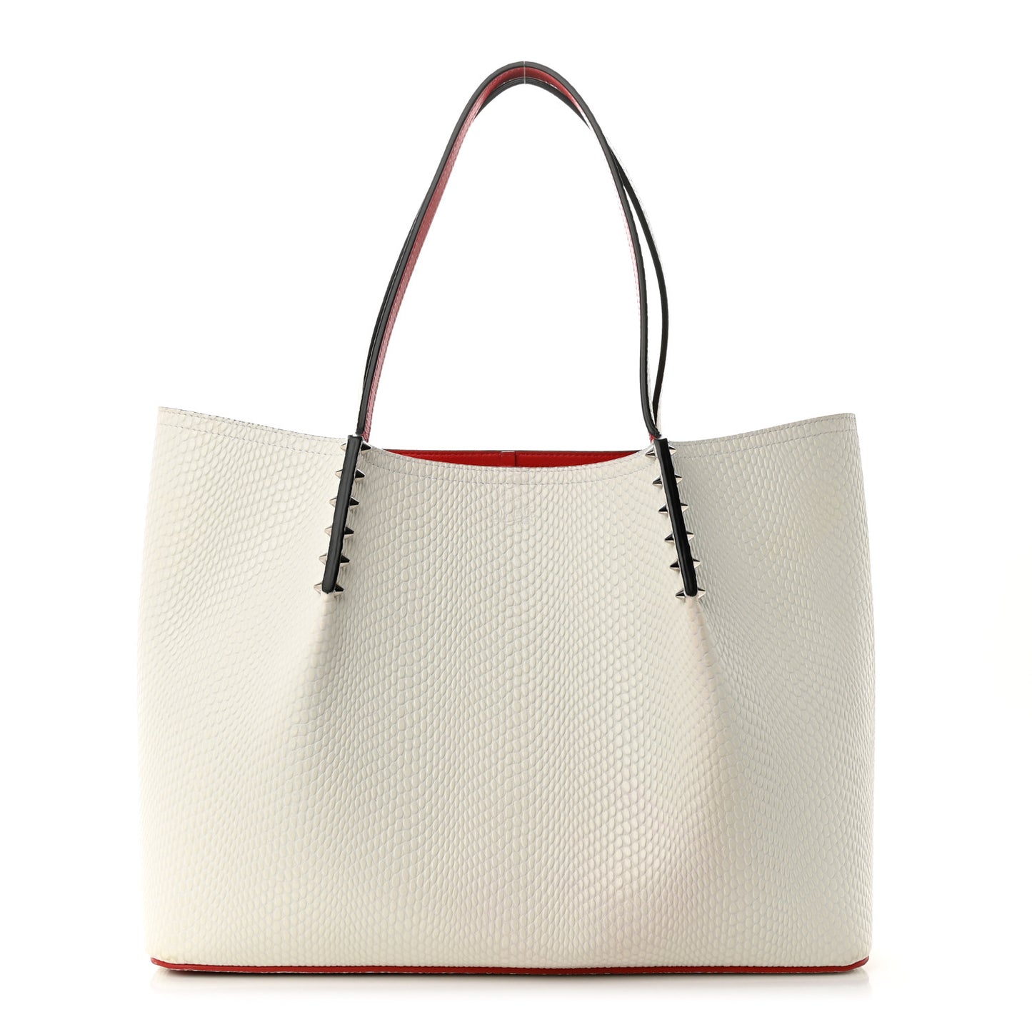 Calfskin Jurassic Embossed Spiked Large Cabarock Shopper Tote White