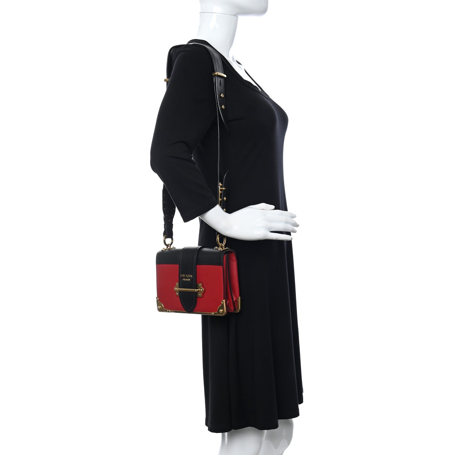 Prada City Calfskin Saffiano Cahier Bag Fuoco Black 2 of 7