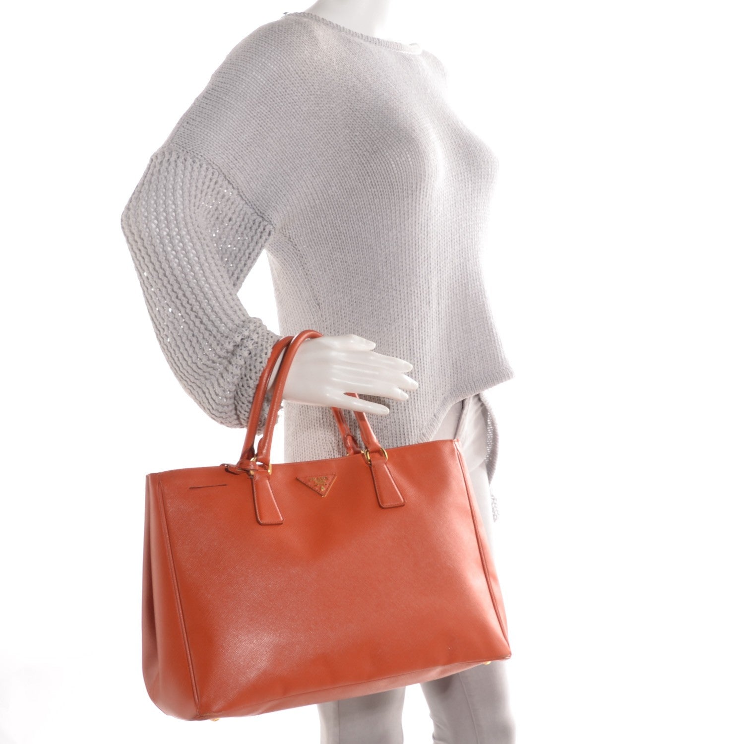 Prada Saffiano Lux Large Tote Papaya 2 of 10