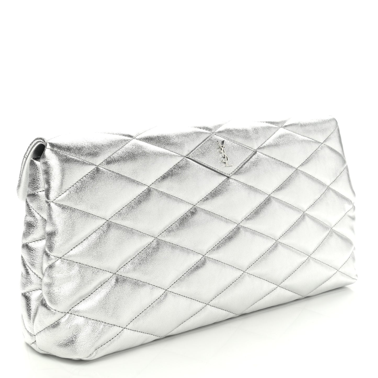 Metallic Lambskin Quilted Sade Puffer Envelope Clutch Argento