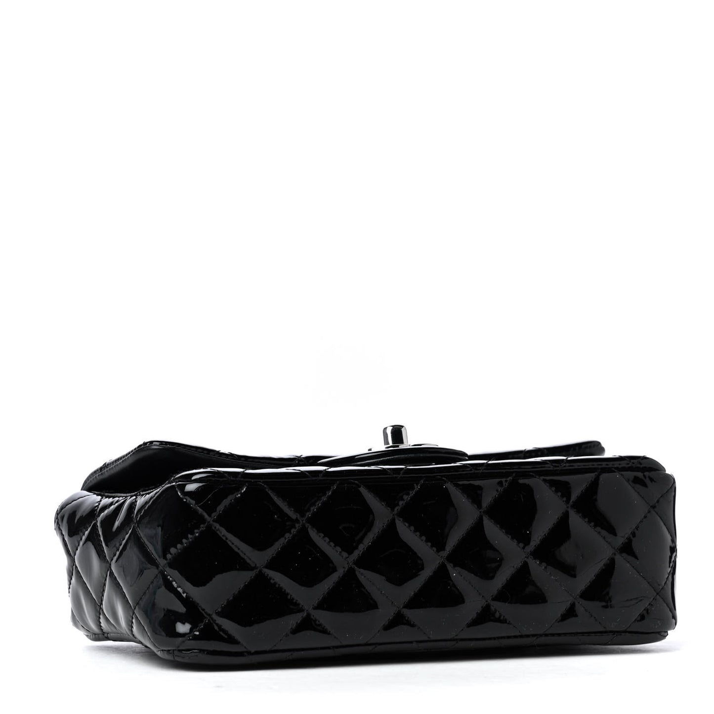 Patent Calfskin Quilted Mini Rectangular Flap Black