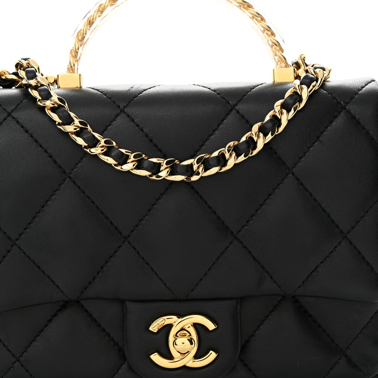 Chanel Lambskin Resin Quilted Top Handle Flap Black 8 of 10