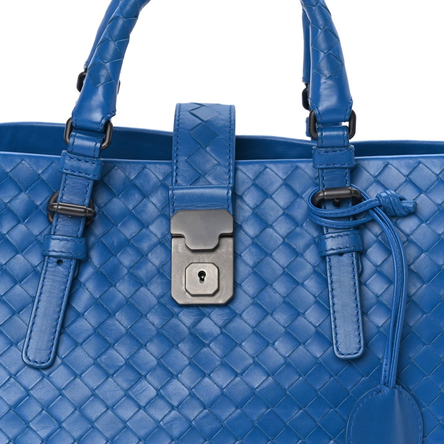 Light Calf Intrecciato Small Roma Tote  Blue