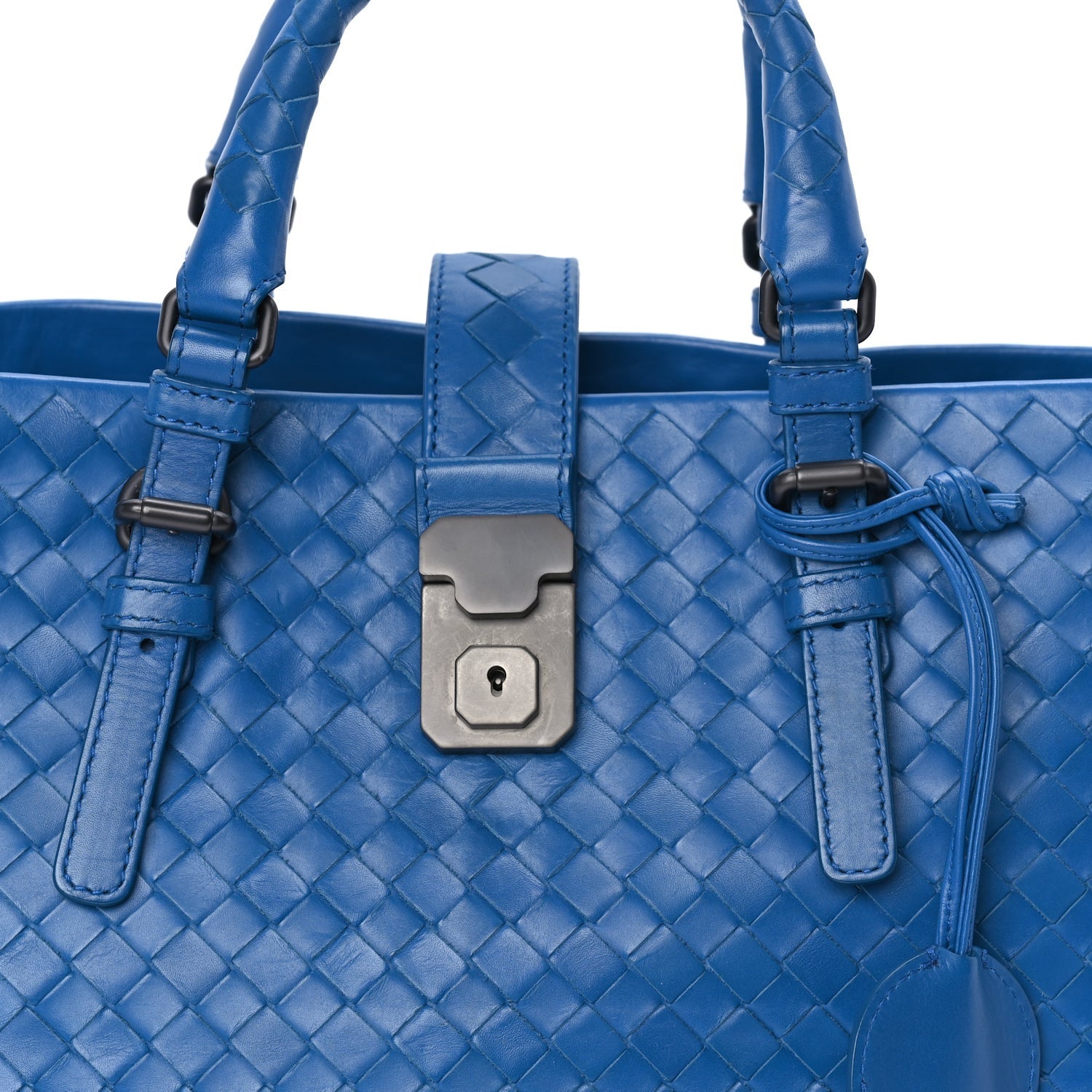 Bottega Veneta Light Calf Intrecciato Small Roma Tote  Blue 6 of 7
