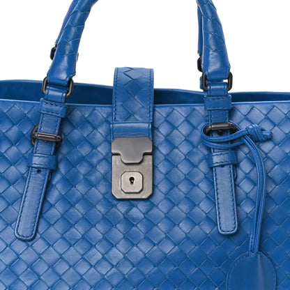Bottega Veneta Light Calf Intrecciato Small Roma Tote  Blue 6 of 7