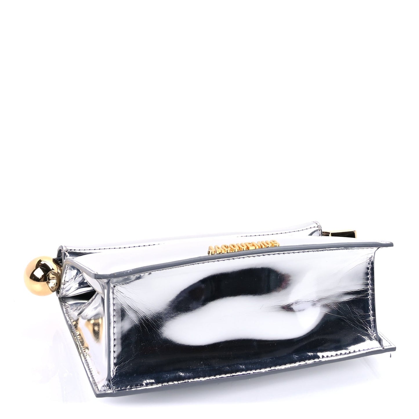 Metallic Patent Calfskin La Pochette Rond Carre  Silver