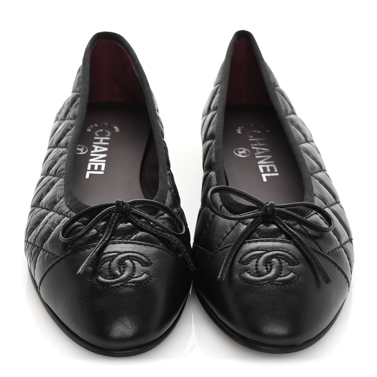 Aged Calfskin Quilted CC Cap Toe Ballerina Flats 37 Black