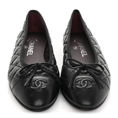 Chanel Aged Calfskin Quilted CC Cap Toe Ballerina Flats 37 Black 3 of 6