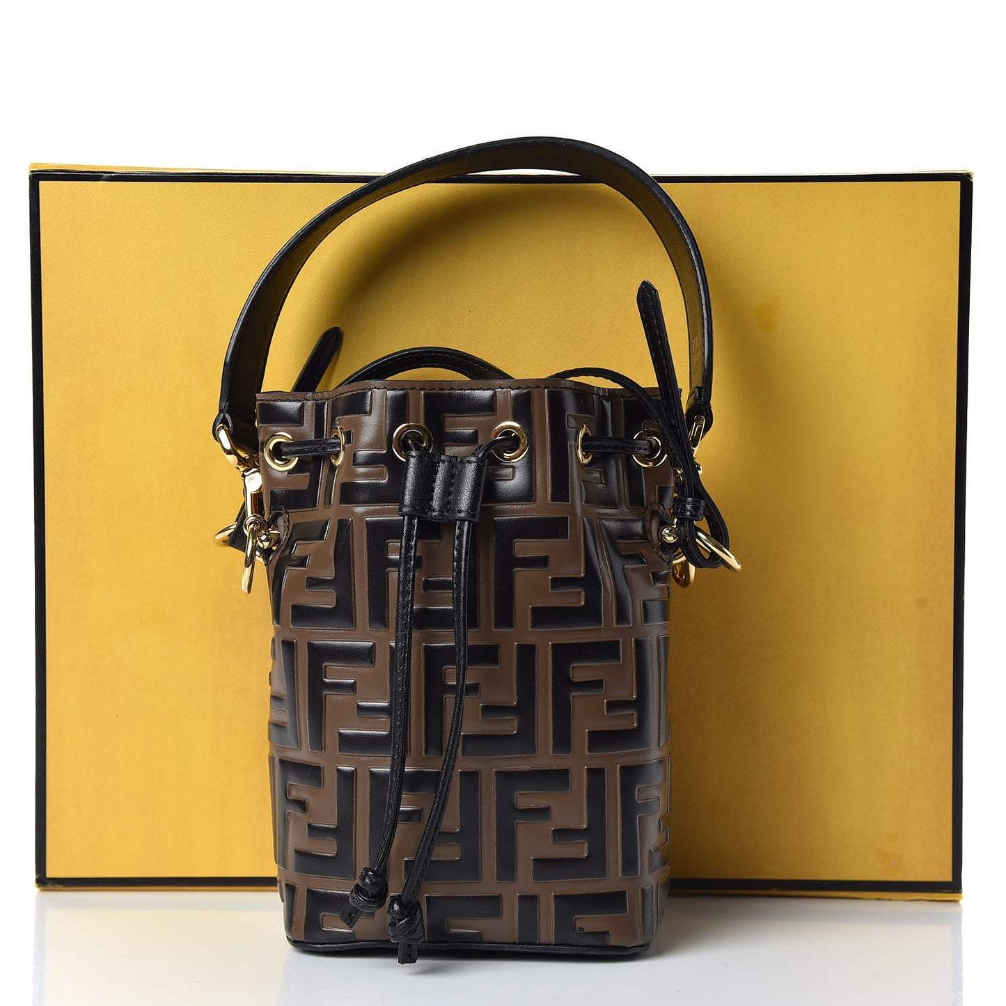 Vitello Liberty F is Fendi Bi-Color FF 1974 Embossed Mini Mon Tresor Bucket Bag Maya Black