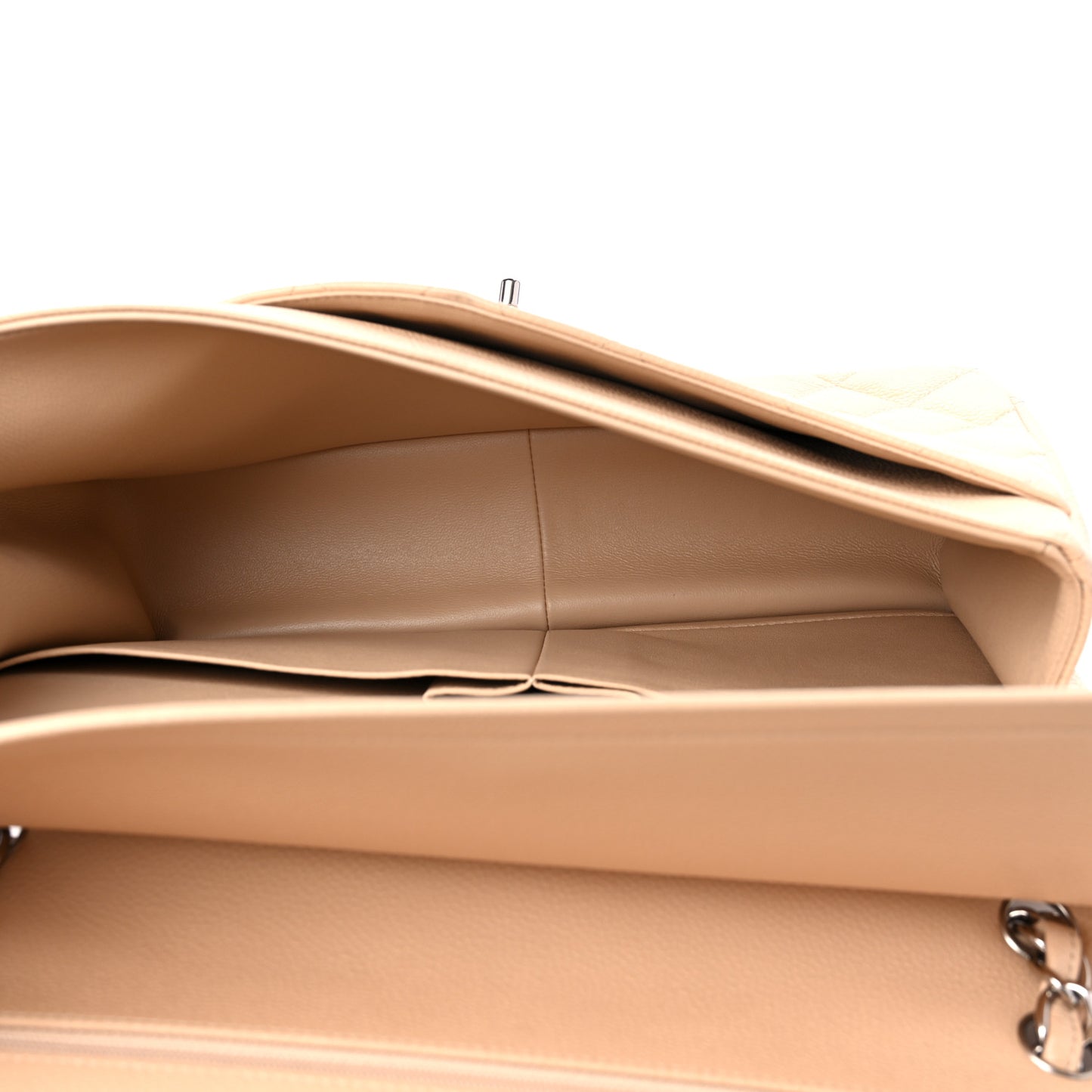 Caviar Quilted Jumbo Double Flap Beige Clair