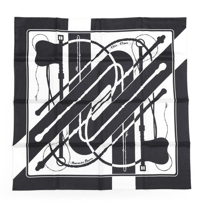 Hermes Silk Clic Clac Tattoo Scarf 90 Bleu Black White 1 of 7