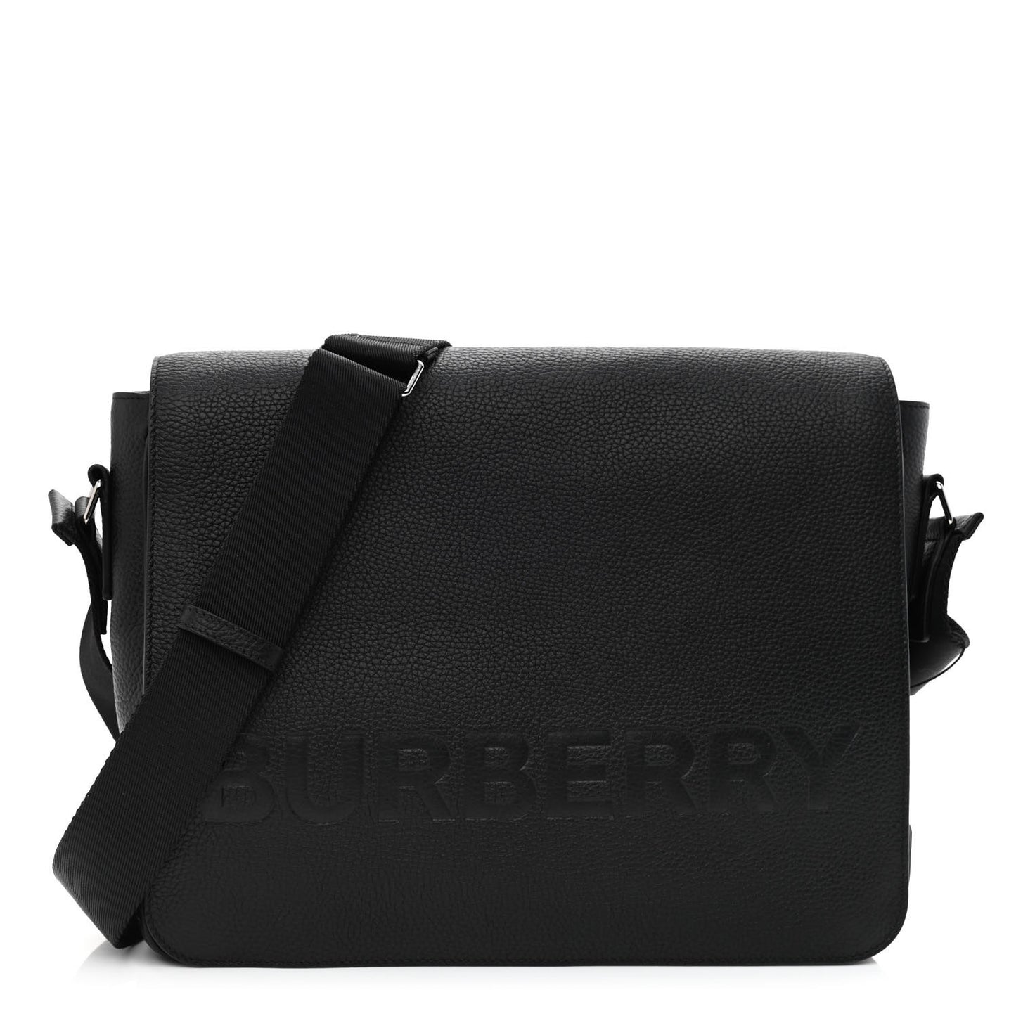 Grainy Calfskin Embossed Bruno Messenger Black