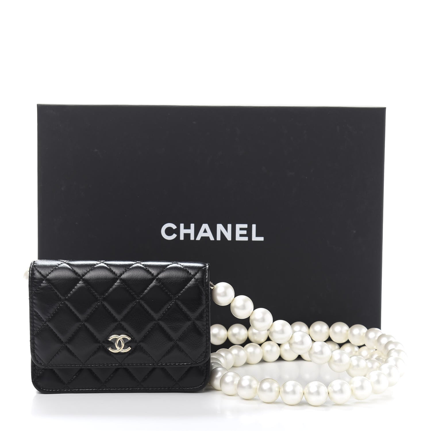 Chanel Calfskin Quilted Mini Maxi Pearls Wallet On Chain WOC Black 13 of 13