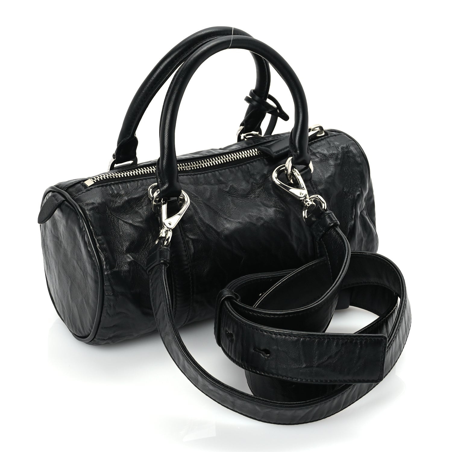 Prada Nappa Antique Re-Edition 2002 Barrel Shoulder Bag  Black 2 of 8