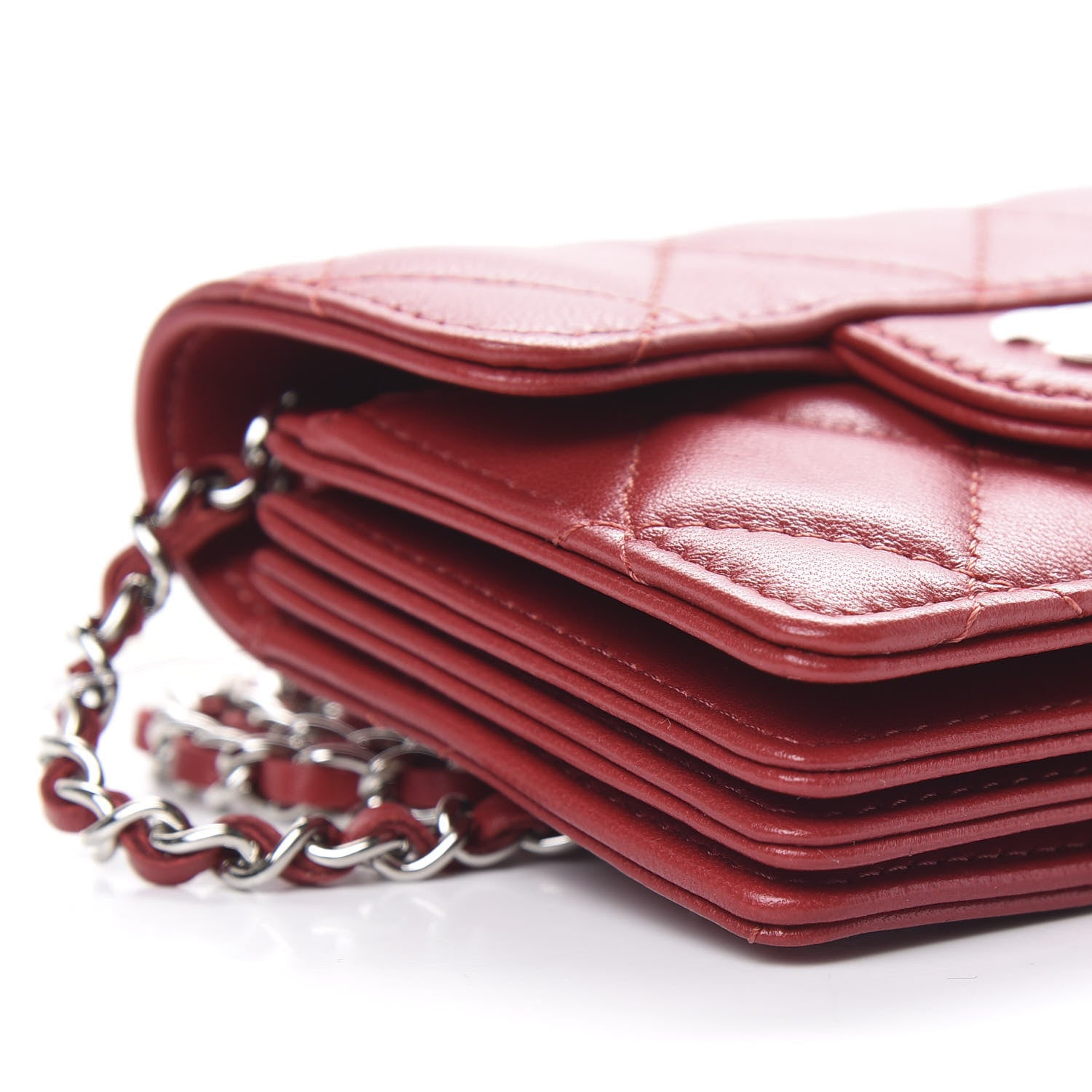 Chanel Lambskin Quilted Flap Card Holder On Chain Dark Red 8 of 10