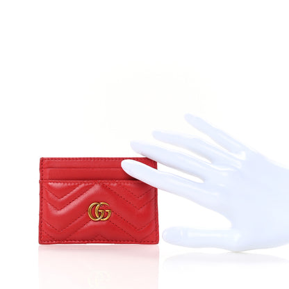 Gucci Calfskin Matelasse GG Marmont Card Holder Hibiscus Red 2 of 7