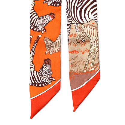 Hermes Silk Les Zebres Twilly Orange Beige Brun 2 of 4