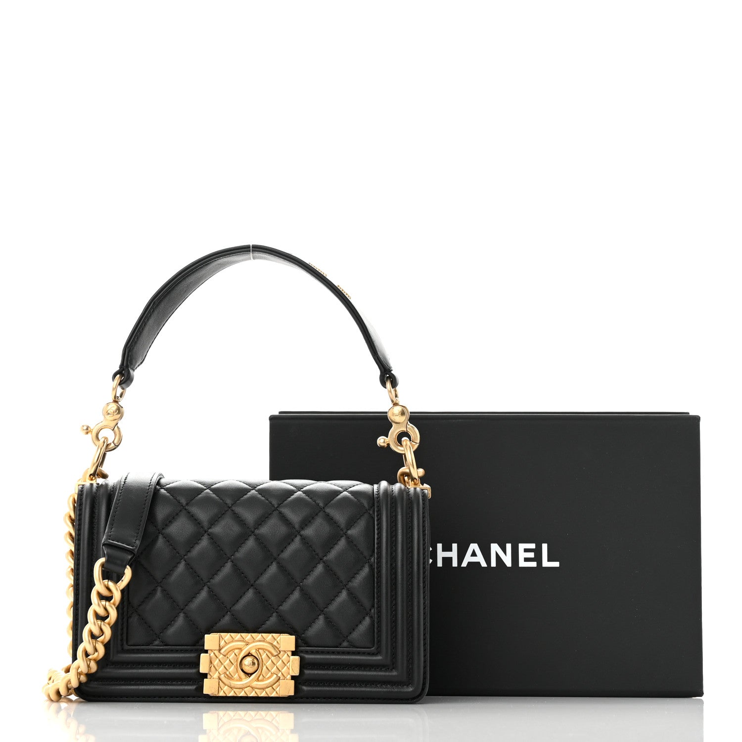 Chanel Calfskin Small Boy Logo Top Handle Flap Black 12 of 12