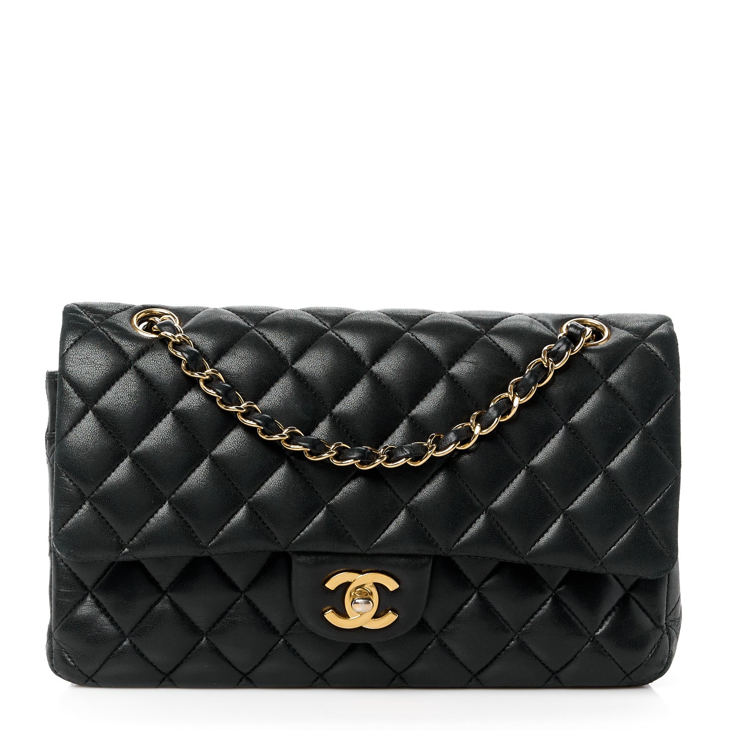 Lambskin Quilted Medium Double Flap Black