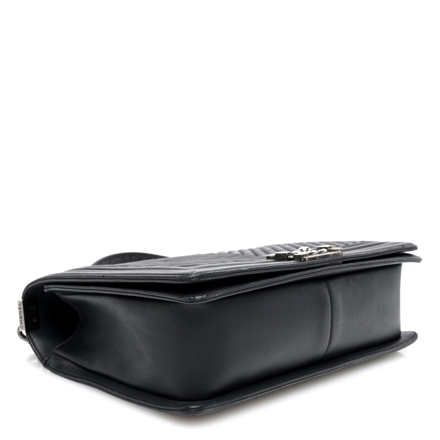 Wrinkled Lambskin Chevron Quilted Medium Boy Flap Black