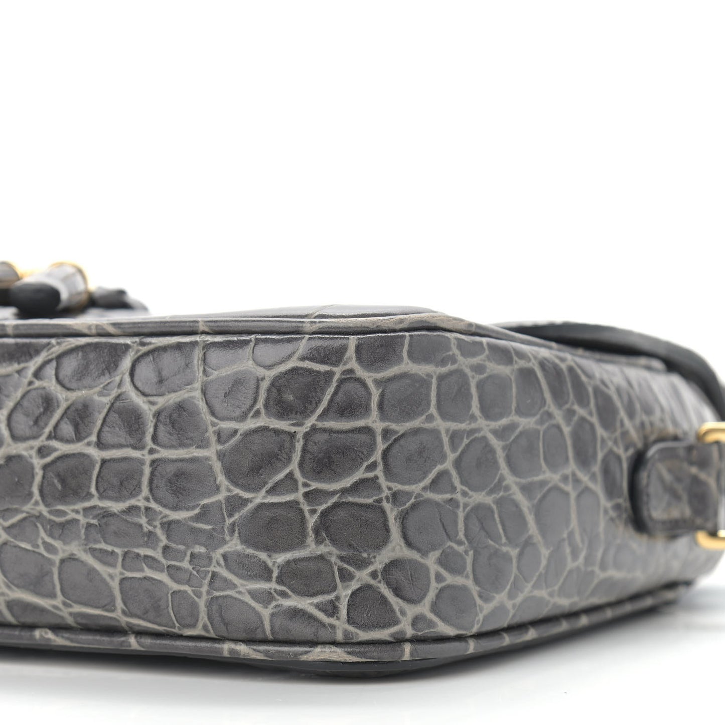 Calfskin Crocodile Embossed Medium Tassel Bag Anthracite