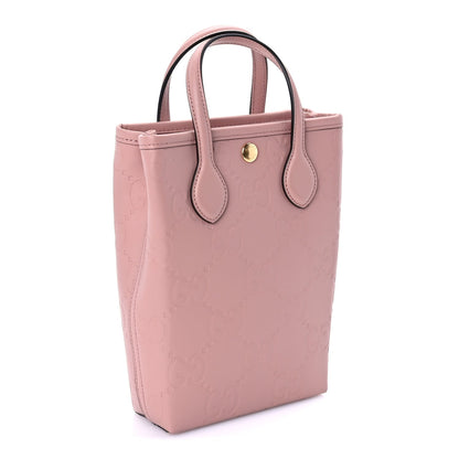 Gucci Gilbert Calfskin Jumbo GG Embossed Super Mini Tote Bag Porcelain Rose 2 of 7