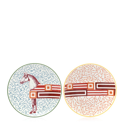 Hermes Porcelain Hippomobile Dessert Plate Set of 2 1 of 6