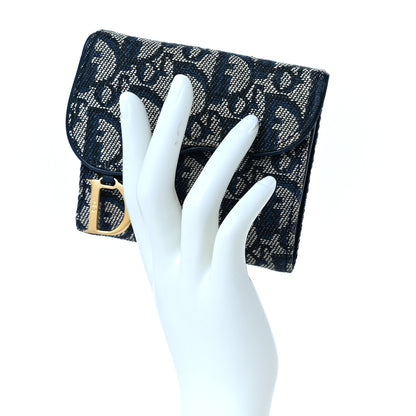 Christian Dior Monogram Compact Saddle Wallet Blue 2 of 9