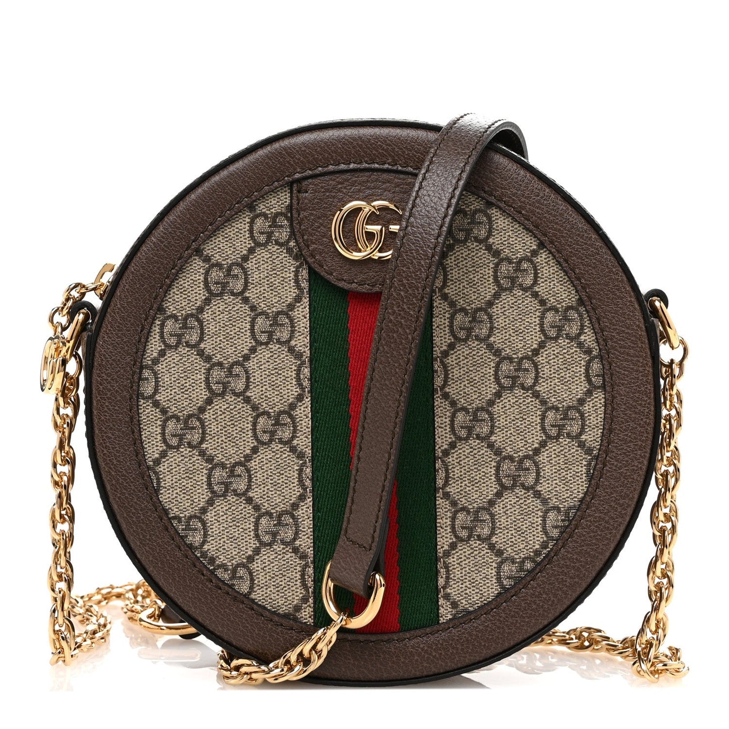 GG Supreme Monogram Web Mini Ophidia Round Shoulder Bag Brown