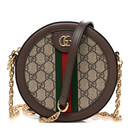 Gucci GG Supreme Monogram Web Mini Ophidia Round Shoulder Bag Brown 1 of 7