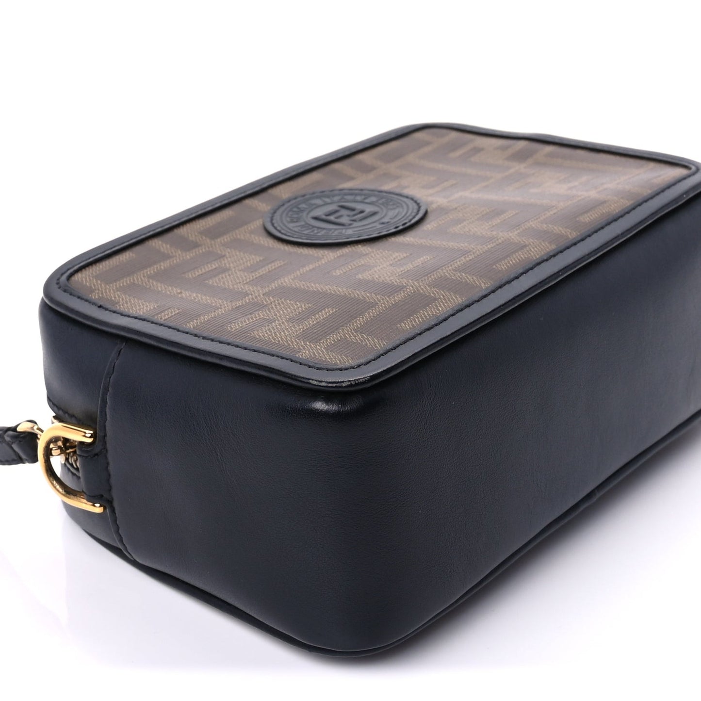 Glazed Fabric Vitello Century FF 1974 Stamp Patch Mini Camera Case Mogano Panna Black