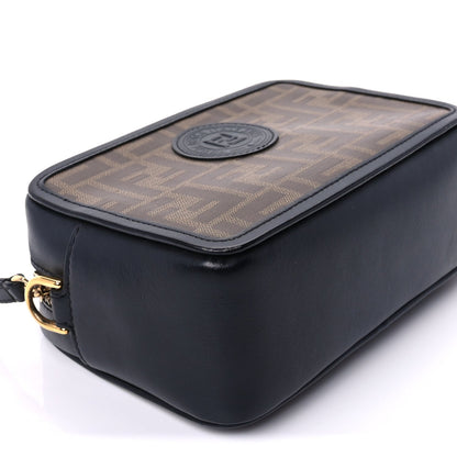 Fendi Glazed Fabric Vitello Century FF 1974 Stamp Patch Mini Camera Case Mogano Panna Black 7 of 8