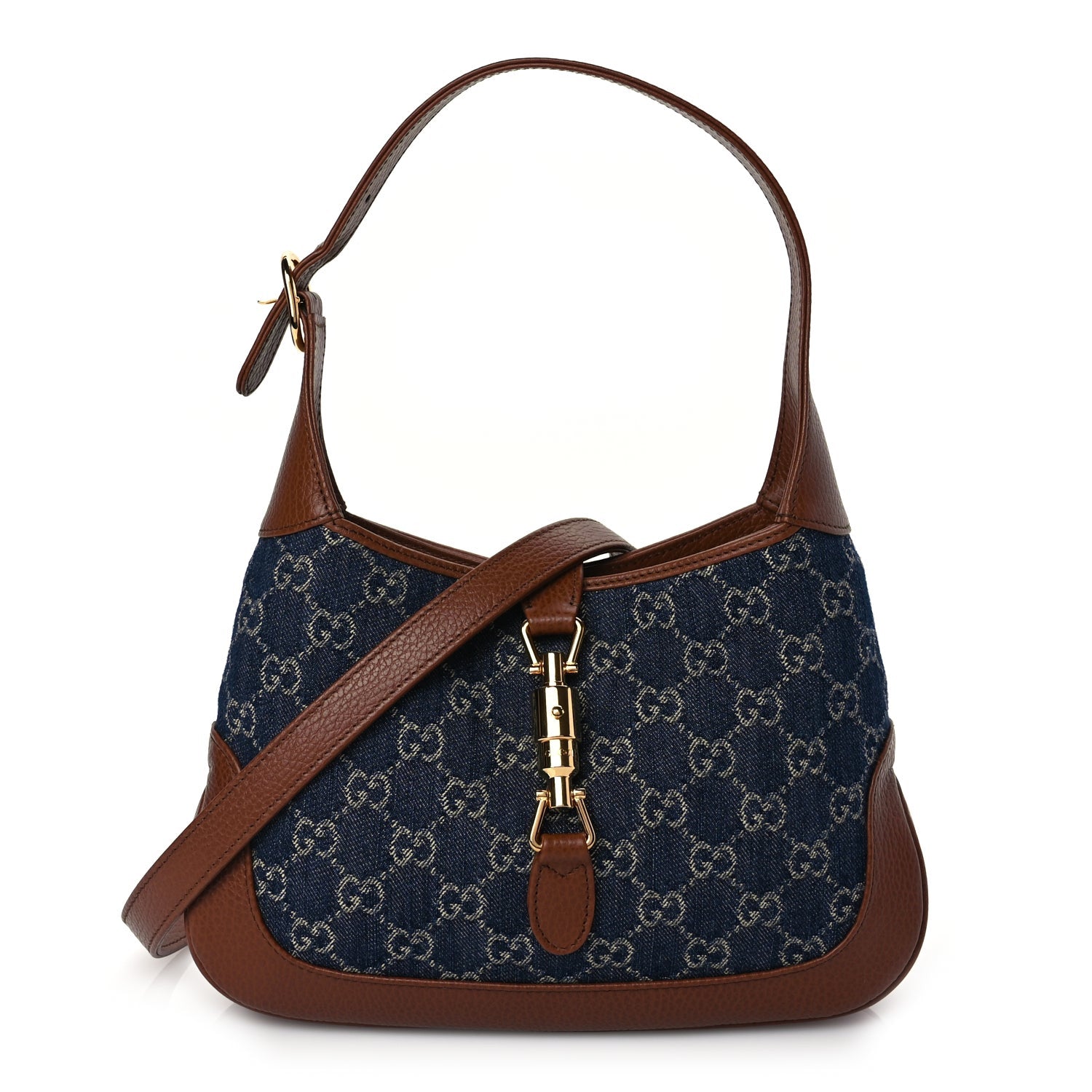 Gucci New Denim GG Monogram Calfskin Small Jackie 1961 Hobo Blue Tea Cuir 1 of 9