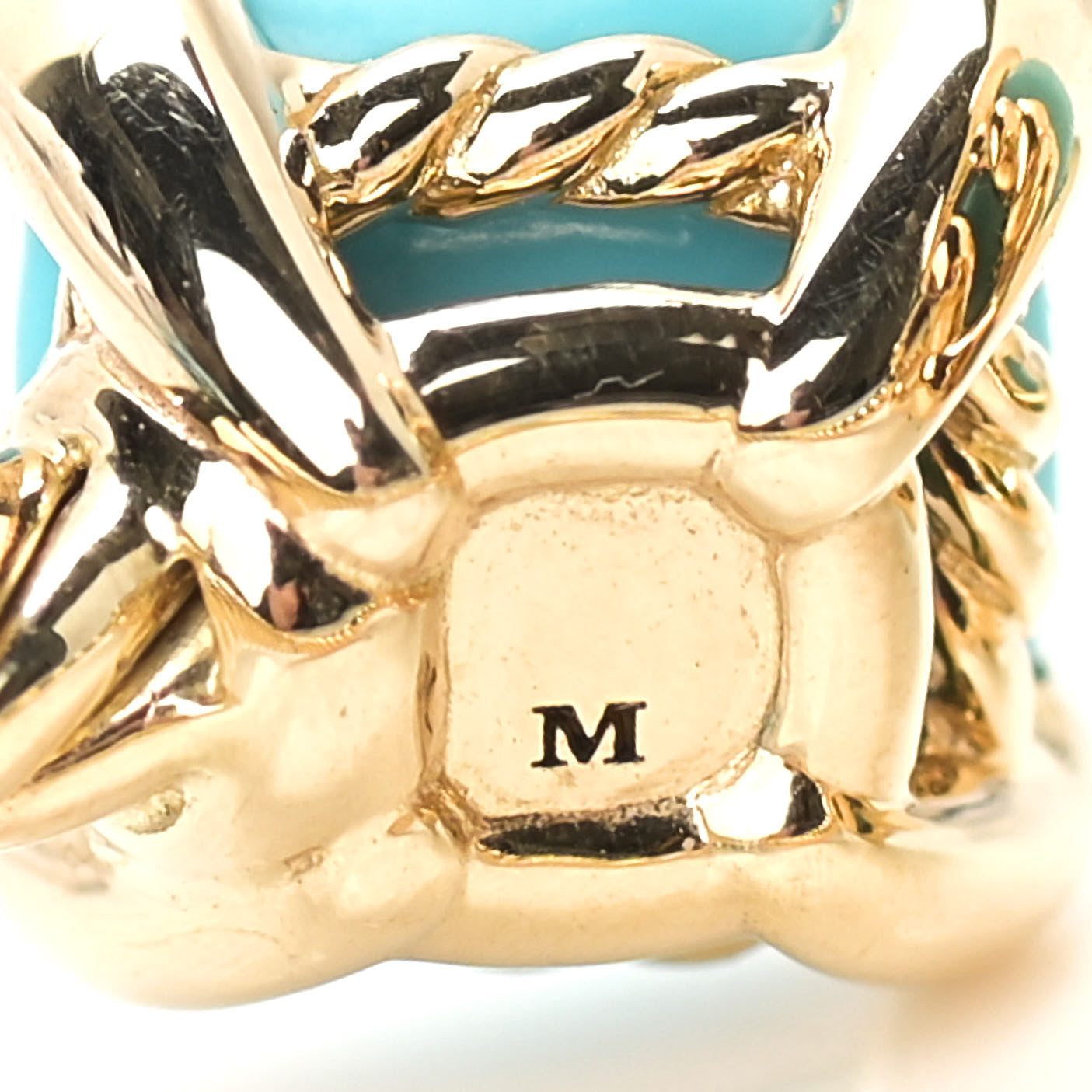 18K Yellow Gold Diamond Turquoise Chatelaine Bypass Ring 52 6