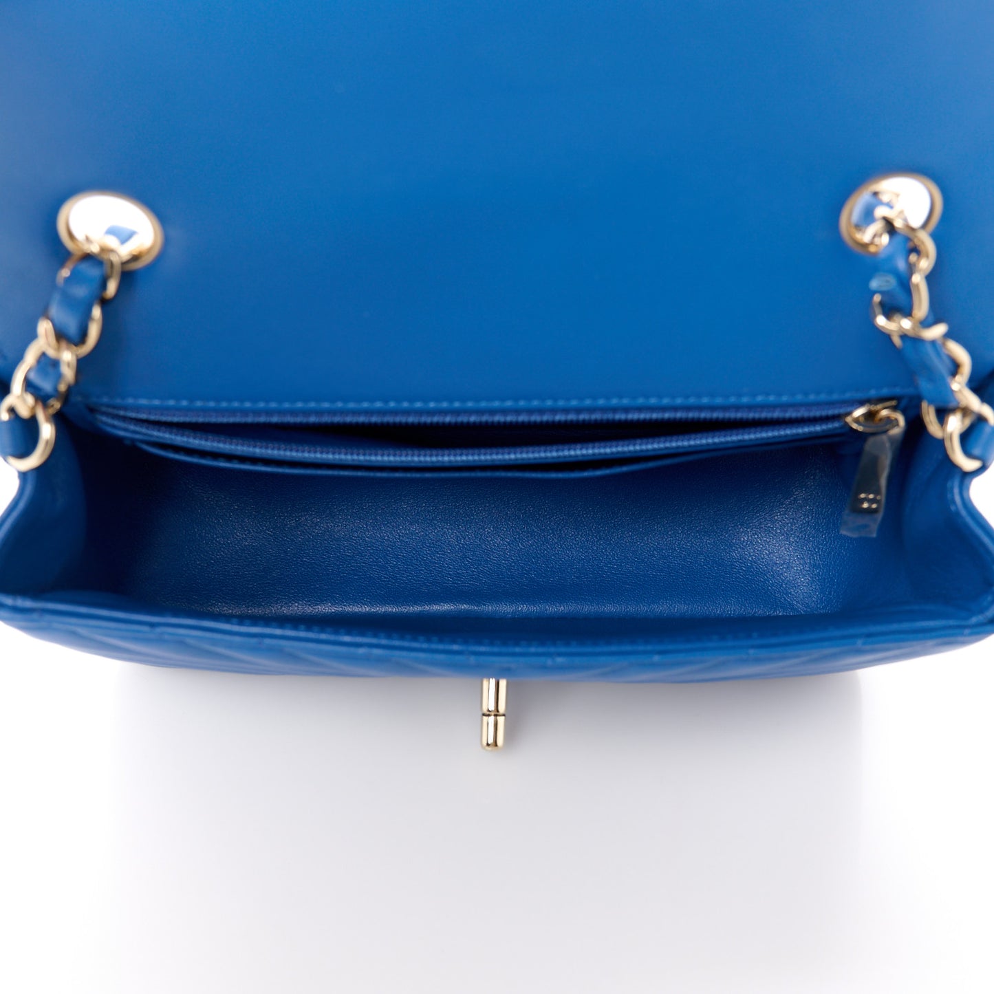 Lambskin Chevron Quilted Mini Rectangular Flap Blue