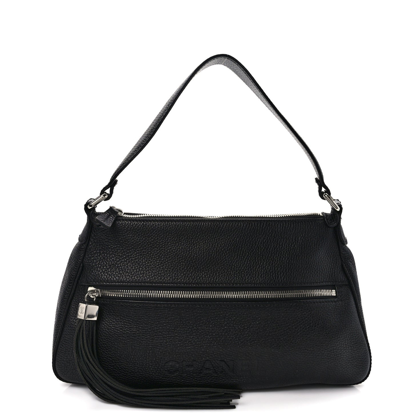 Grained Calfskin Tassel Shoulder Bag Black