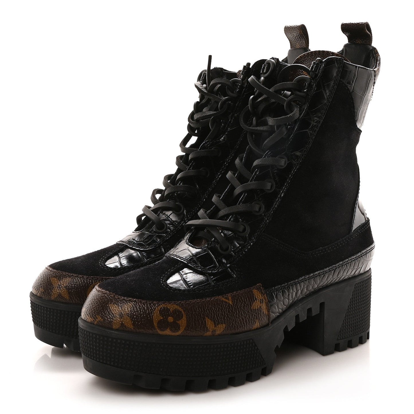 Suede Calfskin Monogram Laureate Platform Desert Boots Black