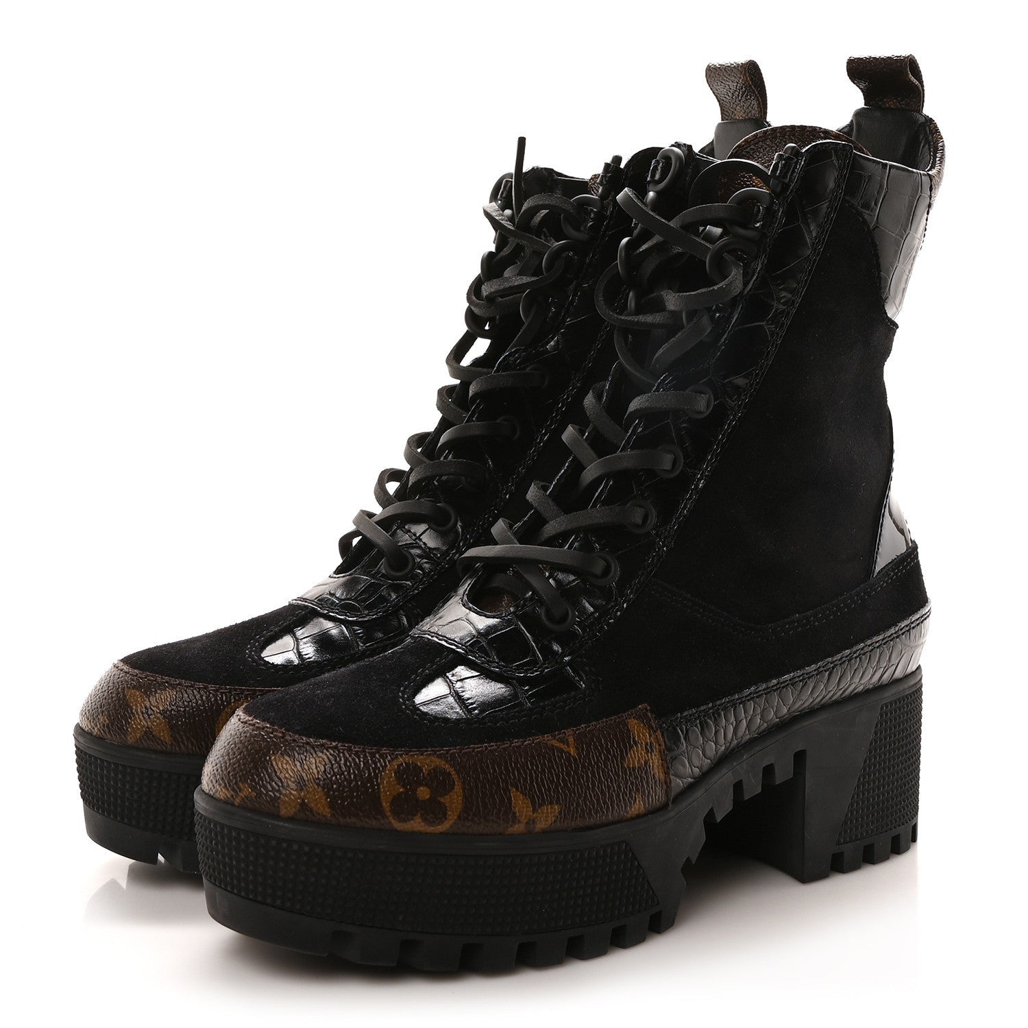 Louis Vuitton Suede Calfskin Monogram Laureate Platform Desert Boots Black 4 of 7