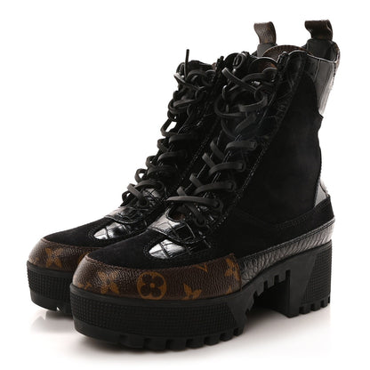 Louis Vuitton Suede Calfskin Monogram Laureate Platform Desert Boots Black 4 of 7