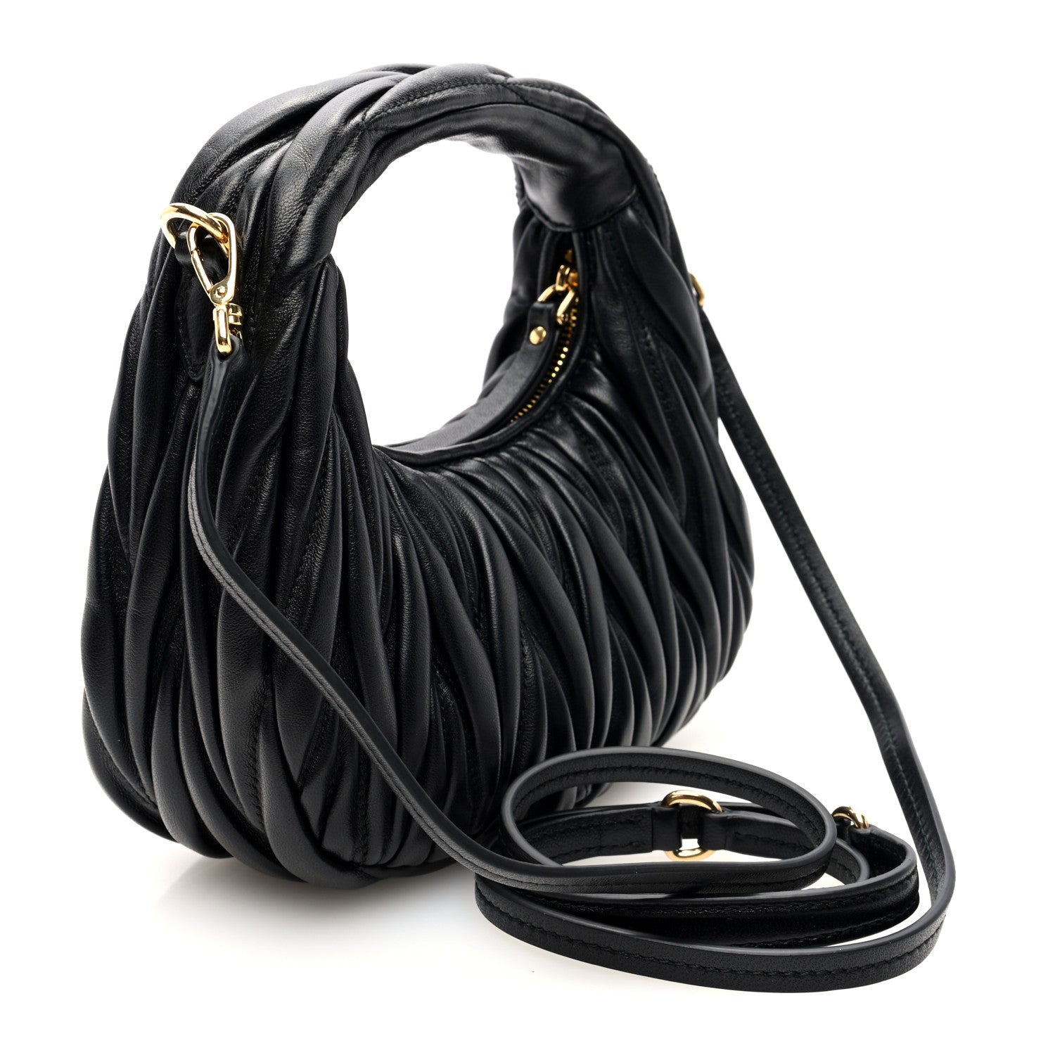 Miu Miu Nappa Matelasse Micro Wander Hobo Black 3 of 9