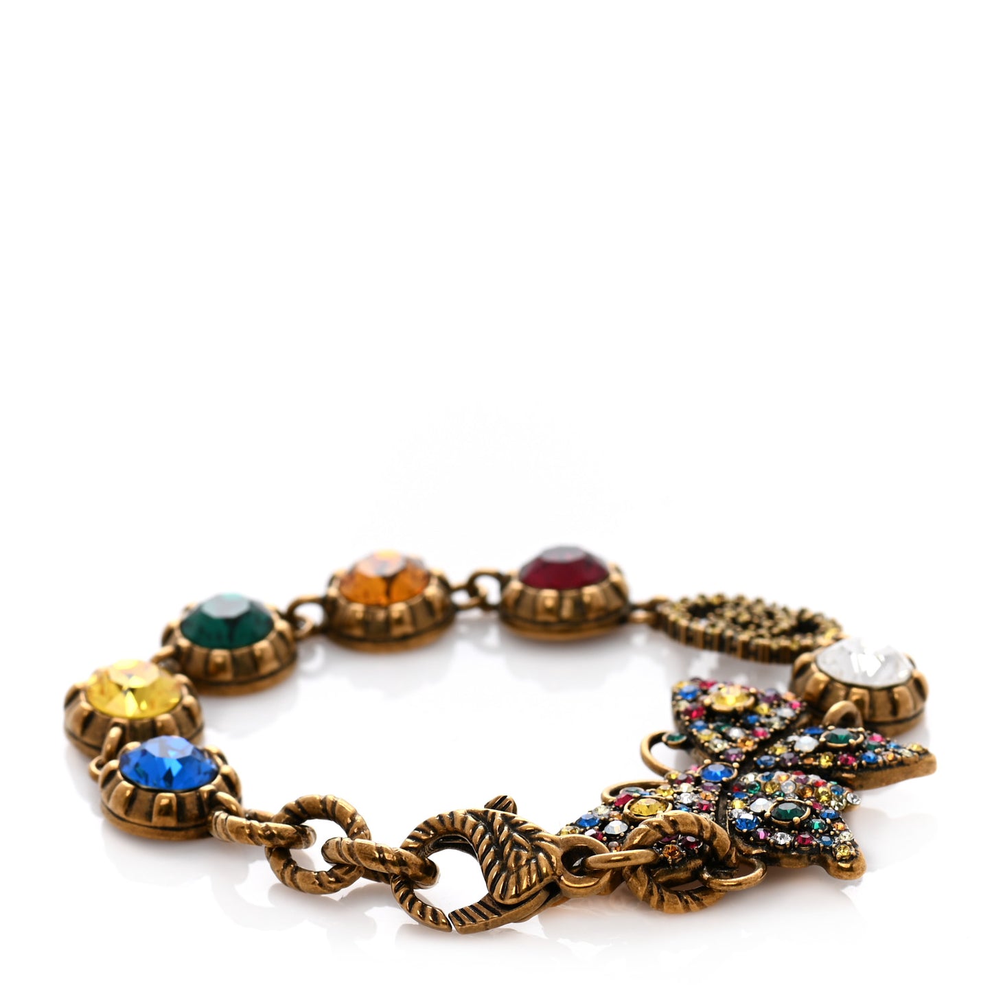 Crystal Butterfly Bracelet Aged Gold Multicolor