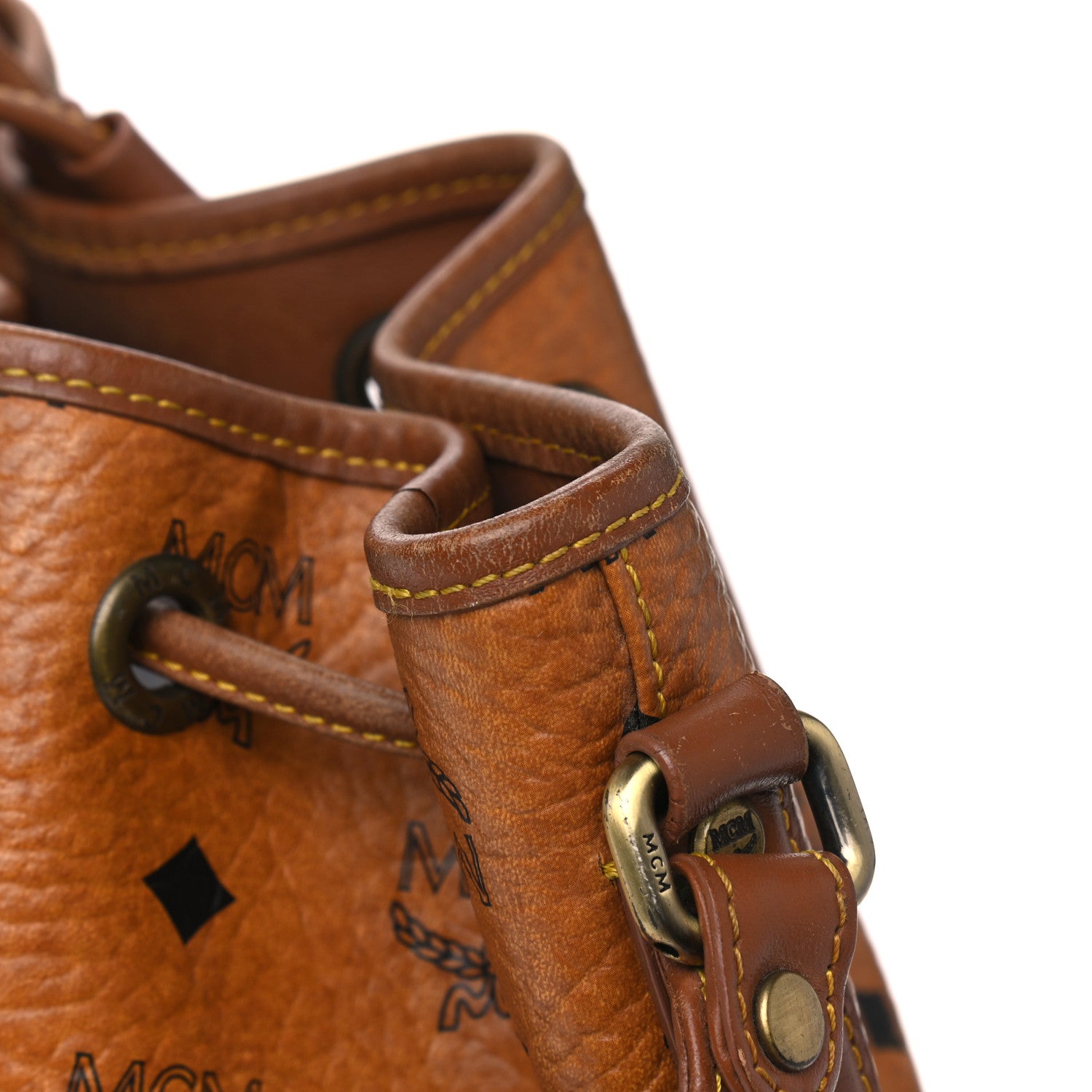 MCM Visetos Drawstring Bucket Bag Cognac 16 of 20