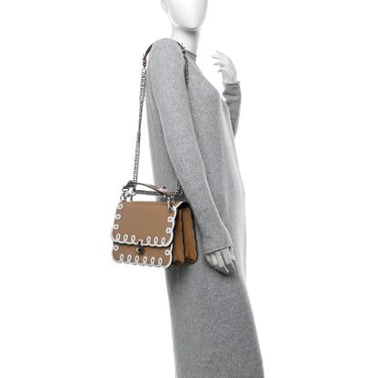 Fendi Vitello Liberty Dolce Scalloped Studded Scrollwork Kan I Shoulder Bag Cuoio White 2 of 10