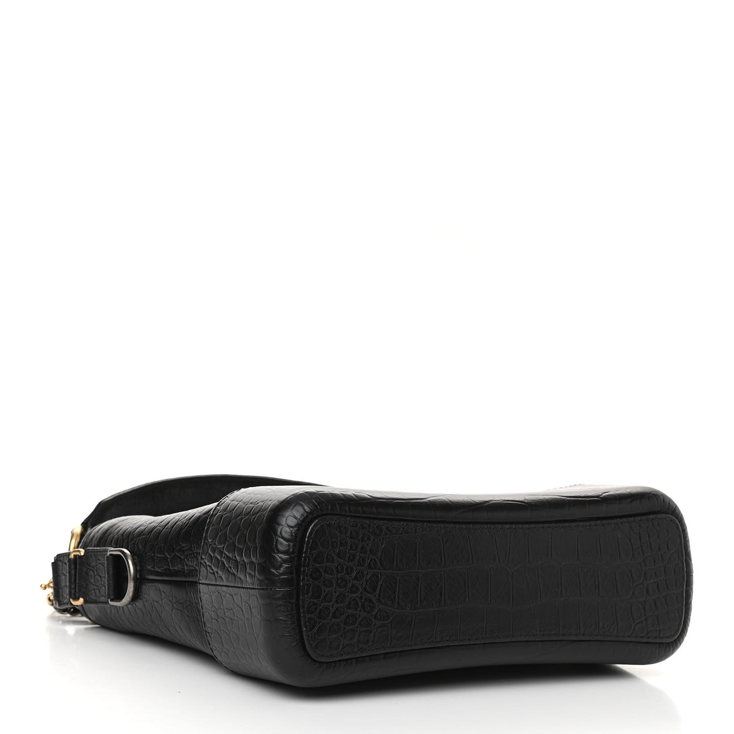 Crocodile Embossed Calfskin Medium Gabrielle Cocodile Hobo Black