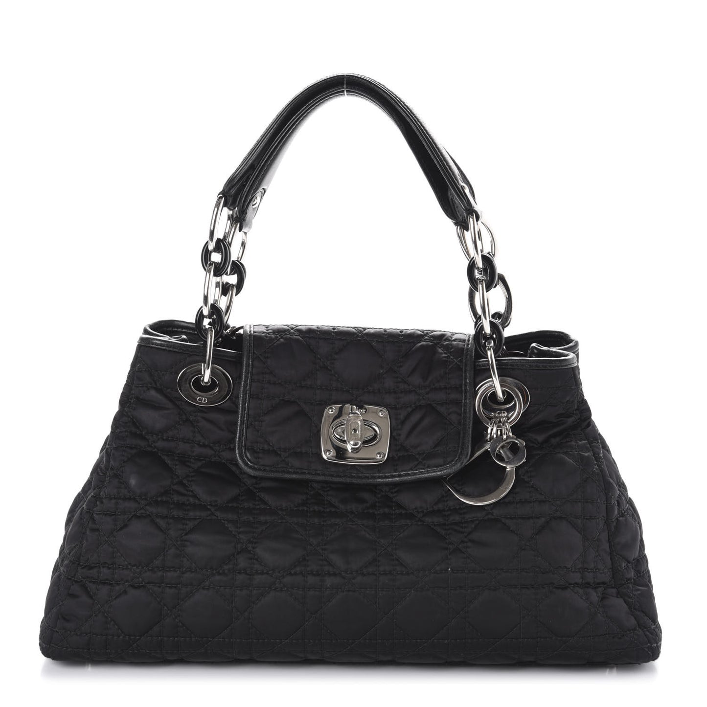 Satin Cannage Charming Lock Flap Shoulder Bag Black