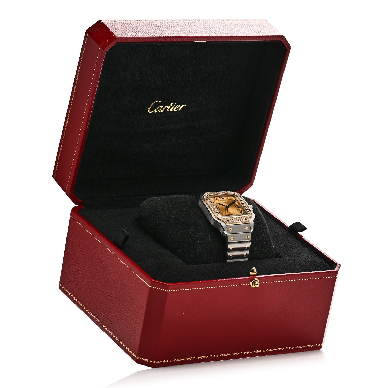 Cartier Stainless Steel 18K Yellow Gold Diamond Pave Bezel 35mm Santos de Cartier Automatic Watch 6 of 6