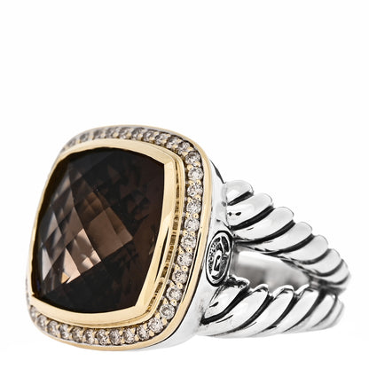 David Yurman Sterling Silver 18K Yellow Gold Diamond Smoky Quartz 14mm Albion Ring 54 6.75 3 of 5