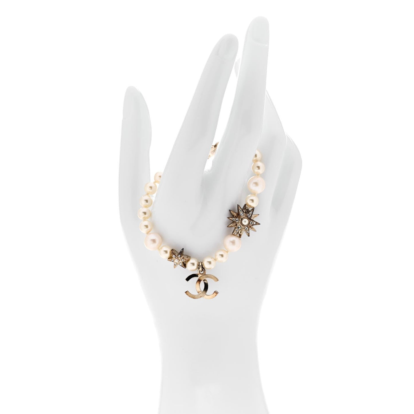 Pearl Crystal Star CC Bracelet Gold